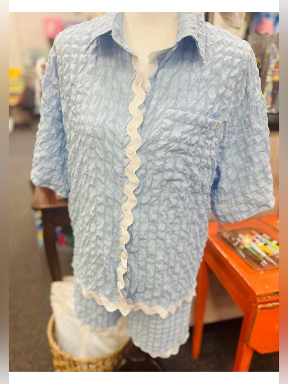 Simply Southern Set Light Blue Textured with White Scallop Trim